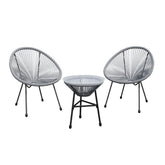 3-Piece Acapulco Wicker Patio Bistro Set with 2 Gray Chairs & Glass Table