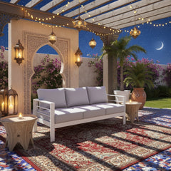 73" All-Weather Aluminum Patio Sofa, 3 Seat Outdoor Couch with Thick Light Gray Cushions & White Frame
