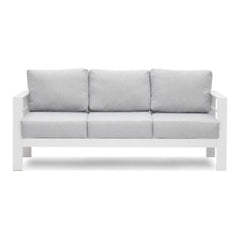 73" All-Weather Aluminum Patio Sofa, 3 Seat Outdoor Couch with Thick Light Gray Cushions & White Frame