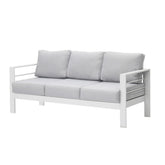 73" All-Weather Aluminum Patio Sofa, 3 Seat Outdoor Couch with Thick Light Gray Cushions & White Frame