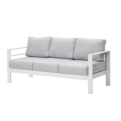 73" All-Weather Aluminum Patio Sofa, 3 Seat Outdoor Couch with Thick Light Gray Cushions & White Frame