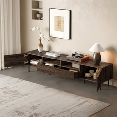 78 inch Modern TV Stand for TVs up to 85", Entertainment Center with Closed Storage & Cable Management, Soft-Closing Hinges, Iron Legs for Living Room