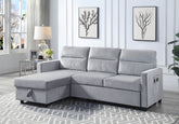 Ruby 81.5" Light Gray Velvet Reversible Sleeper Sectional Sofa with Storage Chaise and Side Pocket