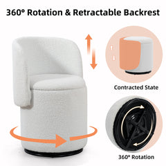 Stylish Upholstered Barrel Chair: 360° Swivel Vanity Stool for Bedroom & Dining Chair, Built-in Storage, Soft Padded Accent Seat, Multi-Functional for Dressing/Dining, Free Cat Bed Stool Included,