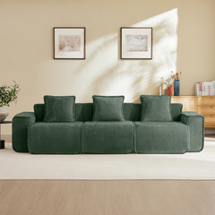 Streamlined Design Deep Seat Modular 3 Seat Boneless Sofa with French Edge Piping,No Assembly Required, Modern Modular 3-Seat Sofa Couch with Throw Pillows,Velvet Fabric Green