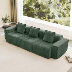 Streamlined Design Deep Seat Modular 3 Seat Boneless Sofa with French Edge Piping,No Assembly Required, Modern Modular 3-Seat Sofa Couch with Throw Pillows,Velvet Fabric Green