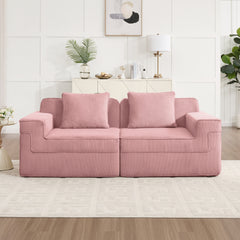 Modular 2 Seat Loveseat Boneless Sofa, Cloud Sectional Couch with Deep Seat, Modern Modular 2-Seat Sofa Couch with Throw Pillows Corduroy Fabric Pink