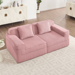 Modular 2 Seat Loveseat Boneless Sofa, Cloud Sectional Couch with Deep Seat, Modern Modular 2-Seat Sofa Couch with Throw Pillows Corduroy Fabric Pink