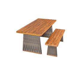 Outdoor Acacia Wood Dining Table Set with 1 Table and 1 Bench,Grey