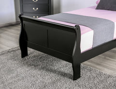 Black Sleigh Design Full Size Bed Bedroom Furniture 1pc Louis Phillipe Bed Bracket Feet Wooden