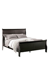 Black Sleigh Design Full Size Bed Bedroom Furniture 1pc Louis Phillipe Bed Bracket Feet Wooden
