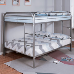 Full Over Full Metal Bunk Bed Contemporary Style With Angled Ladder, Silver