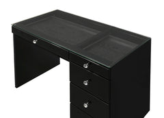 1pc Glam Makeup Vanity Table Glass Top 5 Drawers Crystal Knobs Black Wooden Bedroom Furniture