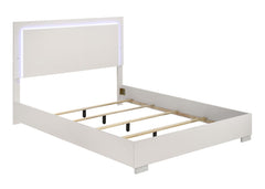 Contemporary White 1pc Eastern King Size Bed w LED Headboard UV Finish Bedframe Bedroom Furniture