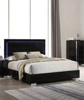 Contemporary Piano Black 1pc King Size Bed w LED Headboard UV Finish Bedframe Bedroom Furniture