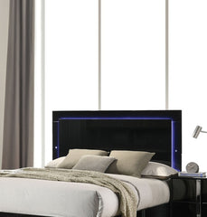 Contemporary Piano Black 1pc King Size Bed w LED Headboard UV Finish Bedframe Bedroom Furniture