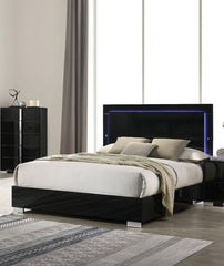 Contemporary Piano Black 1pc King Size Bed w LED Headboard UV Finish Bedframe Bedroom Furniture