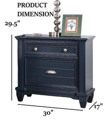 Transitional Style 1pc Nightstand Nickel Round Knobs And Cup Pull Ball Bearing Glide Slate Blue Finish Bedroom Furniture