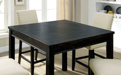 Rustic Style 5pc Counter Height Dining Table Set 1x Table 4x Chairs Fabric Chairs Bold Distressed Detail Nailhead Trim Antique Black Finish