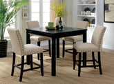 Rustic Style 5pc Counter Height Dining Table Set 1x Table 4x Chairs Fabric Chairs Bold Distressed Detail Nailhead Trim Antique Black Finish