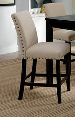 Rustic Style 5pc Counter Height Dining Table Set 1x Table 4x Chairs Fabric Chairs Bold Distressed Detail Nailhead Trim Antique Black Finish