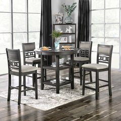 Transitional Style Gray Finish 5pc Counter Height Dining Table Set 1x Table 4x Chairs Round Table Open Shelves Padded Seat And Back