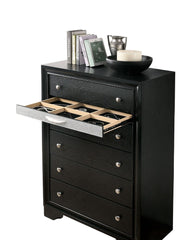 Contemporary Style Black Finish 1pc Chest English Dovetail Drawers Hidden Jewelry Drawer Silver Knobs