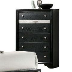 Contemporary Style Black Finish 1pc Chest English Dovetail Drawers Hidden Jewelry Drawer Silver Knobs
