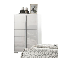 Contemporary Style 1pc Chest UV Finish Chrome Legs And vertical Handles Ball Bearing Glides White Bedroom Furniture