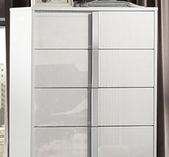 Contemporary Style 1pc Chest UV Finish Chrome Legs And vertical Handles Ball Bearing Glides White Bedroom Furniture