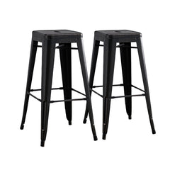 Backless Modern Light Weight Industrial Contemporary Rustic Vintage Costal Metal Bar Stools Without Back and 4 Leg Design (Set of 2) (30" Seat, Distressed Black)