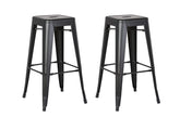 Backless Modern Light Weight Industrial Contemporary Rustic Vintage Costal Metal Bar Stools Without Back and 4 Leg Design (Set of 2) (30" Seat, Distressed Black)