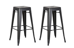 Backless Modern Light Weight Industrial Contemporary Rustic Vintage Costal Metal Bar Stools Without Back and 4 Leg Design (Set of 2) (30" Seat, Distressed Black)
