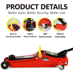 2 Ton Low Profile Floor Jack, 3t jack stand Tire Repair Kit L-Wrench Heavy Duty Steel Racing Floor Jack with Single Piston Quick Lift Pump, Floor Jack Lifting Range 3.3"-15.2"