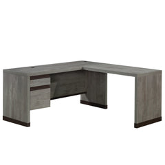 Contemporary L-shaped Desk with Two Lockable Drawers, Brown finish