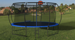 14 FT Pumpkin Trampoline, Outdoor Trampoline with Basketball Hoop, Enclosure Net and Ladder