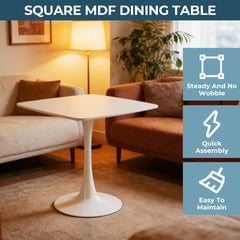 White Square Tulip Table for 2-3 Person, 24" Small Dining Table with Metal Pedestal Base, Modern Kitchen Table for Small Space, Apartment, Bistro, Cafe, Office & Living Room, Matte White MDF Top