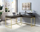 Transitional Two-tone Computer Desk Walnut, USB Port Lift Top Design And Concealed Drawer