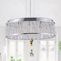 Modern Crystal Chandelier 19 Inches Aluminum+Iron Round Ceiling Light Flush Mount Ceiling Light Fixture for kitchen Island Dinning Bedrooms and Hallway (Bulb Not Included)