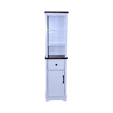 Narrow cabinet,Bathroom Storage Cabinet, Farmhouse Storage Cabinet with Adjustable Shelves & Storage Drawer, Tall Linen Tower for Bathroom, Living Room, White with black walnut color (top)