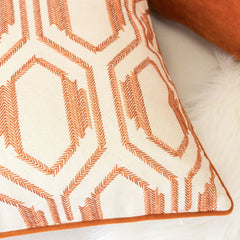 Geometric Embroidered Cotton Throw Pillow – Rust Modern Accent