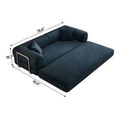 78.8" Compression Sofa,Convertible Floor Sofa Bed-with Pillow Back Support Armrest,Comfy Futon Couch Sleeper Bed,Loveseats Boneless Modular Sectional Sofa,Corduroy fabric,for Living Room,Bedroom,Blue