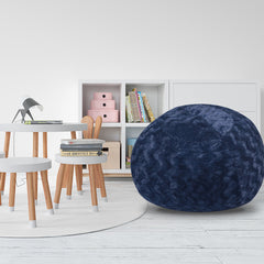 Faux Fur Bean Bag Chair, Navy-5ft Cozy and Stretchable Fabric Lounger for Children and Adults with Easy-Clean Cover, Comfortable Faux Fur Seating for Bedrooms, Filled with Shredded and Memory Foam.