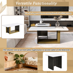 VIBE HAUS Modern Light Luxury Coffee Table Set of 2, Small Square Coffee End Table with Spacious Top, Center Table for Living Room