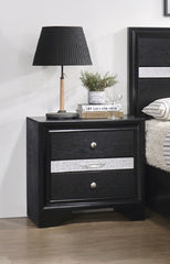 Modern Luxury 1pc Glam 2-Drawer Nightstand End Table Pullout Jeweler Tray Silver Panel Bedroom Solid Wood Wooden Furniture
