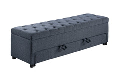 Contemporary Living Room Furniture Ottoman w Storage And Underseat Drawer Blue Gray Color 1pc Ottoman Tufted Seat Boucle