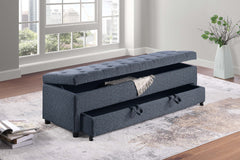 Contemporary Living Room Furniture Ottoman w Storage And Underseat Drawer Blue Gray Color 1pc Ottoman Tufted Seat Boucle
