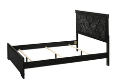 Modern 1pc Black Finish Queen Size Panel Bed Wooden Fabric Upholstered Headboard Crystal-Like Button Tufted Fabric Bedroom Furniture