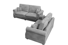 Contemporary Style 2pc Sofa Set Luxurious Corduroy Upholstered Cushion Back Seat Wooden Legs Fog Finish Primary Living Room Matching Pillow Included
