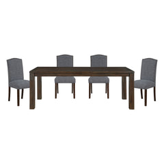 5pc Dining Set Dark Brown Finish Table and Gray Fabric Upholstered 4x Side Chairs Wooden Modern Dining Kitchen Furniture